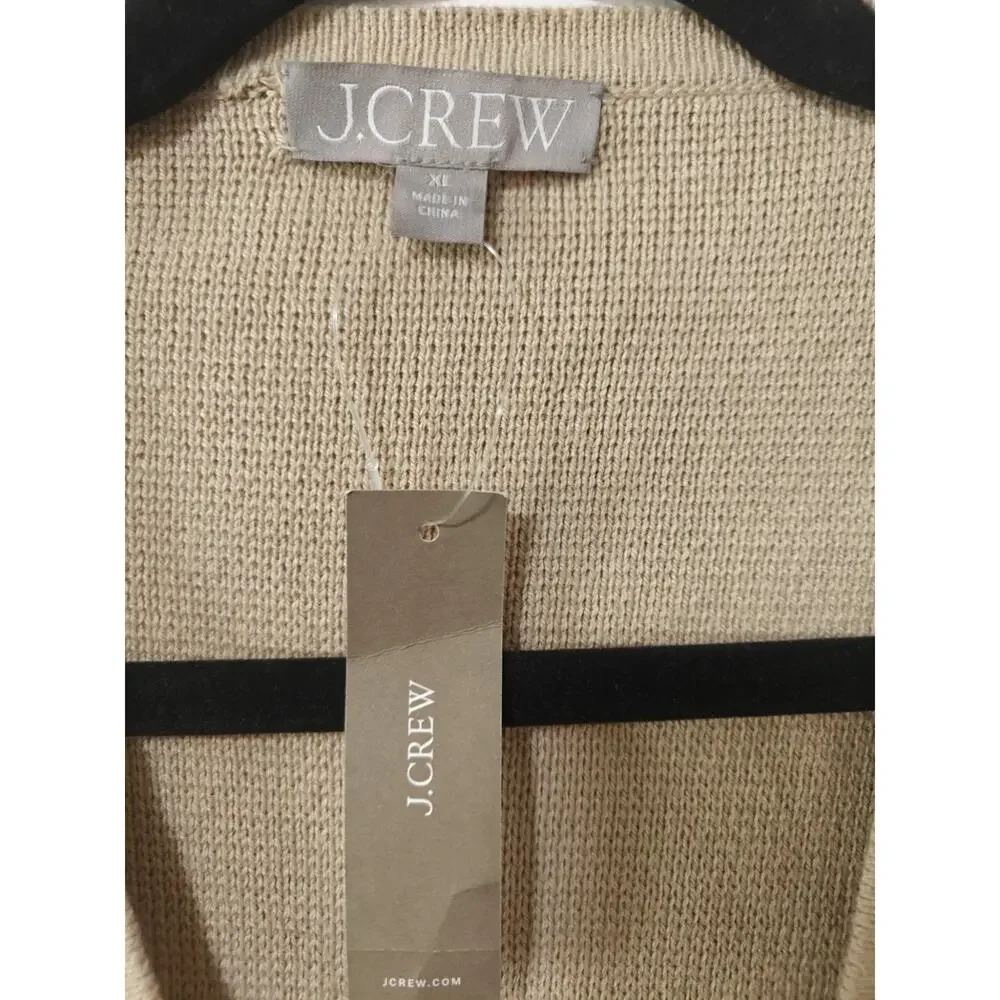 J. Crew Tan Cotton Long V-Neck XL Sweater Blazer Gold Buttons Oversize NWT Luxe